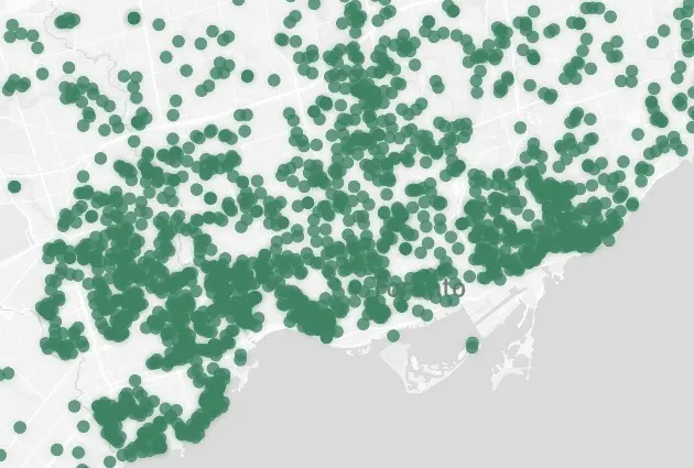 Map showing permit locations across the GTA